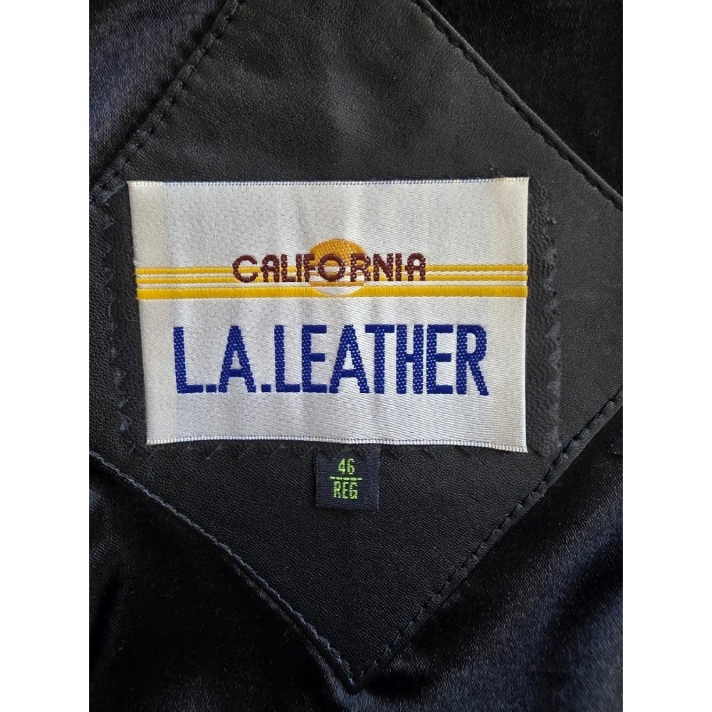 L.A. Leather Blazer Jacket Mens 46 Black Genuine Leather Two Button Coat Vintage - Picture 4 of 10